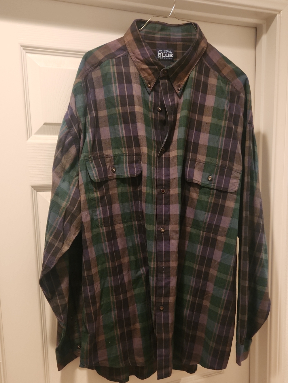 Structure Green and Purple Plaid Button-Down Shirt